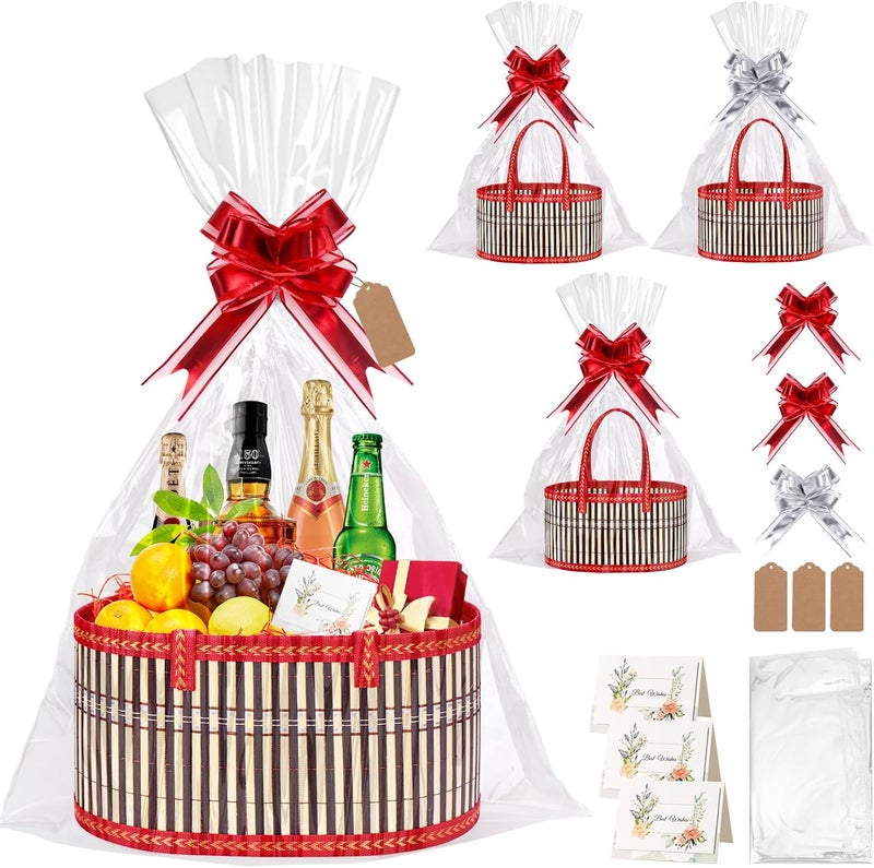Dreamtop 3 Set Baskets for Gifts Empty, Woven Bamboo Gift Basket Empty Large with Handles, Sturdy Gift Basket Kit Empty to Fill for Christmas Birthday Baby Shower Wedding Gift (Red) - Image 1